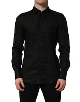 Dolce & Gabbana Black MARTINI Long Sleeves Linen Dess Shirt - IT39 | S