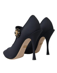 Čierne lodičky Dolce & Gabbana s kryštálmi, model Mary Jane z jersey – EU36.5/US6