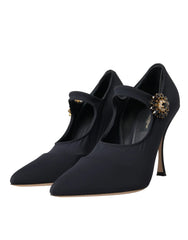 Čierne lodičky Dolce & Gabbana s kryštálmi, model Mary Jane z jersey – EU36.5/US6
