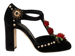Dolce & Gabbana Black Mary Jane Pumps Roses Crystals Shoes - EU35.5/US5 - Heels