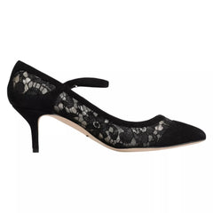 Dolce & Gabbana Black Mary Jane Taormina Lace Pumps Shoes - EU37.5/US7 - Heels