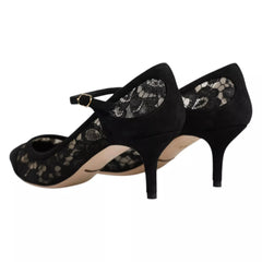 Dolce & Gabbana Black Mary Jane Taormina Lace Pumps Shoes - EU37.5/US7 - Heels