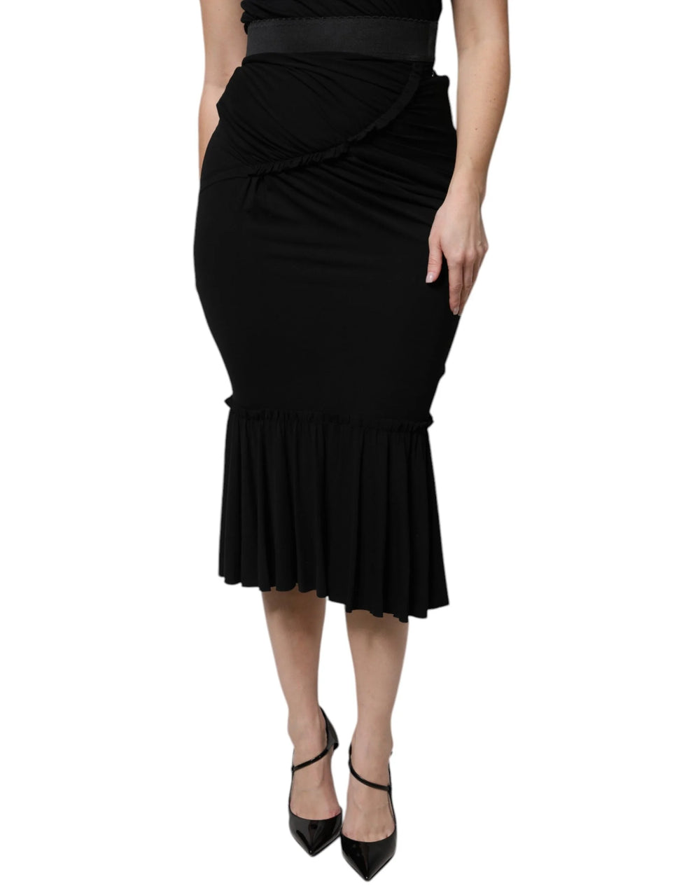 Dolce & Gabbana Black Mermaid Cut High Waist Midi Skirt - Skirts