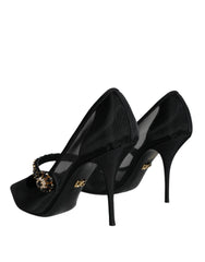 Dolce & Gabbana Black Mesh Mary Jane Crystal Heel Pumps Shoes - EU39/US8.5 - Heels