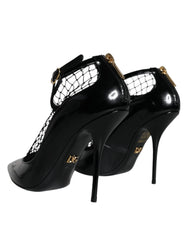 Dolce & Gabbana Black Mesh Patent Leather Heels Pumps Shoes - EU39/US8.5 - Heels