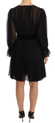 Dolce & Gabbana Black Mesh Pleated Mini Silk Stretch Dress - IT38|XS - Dresses