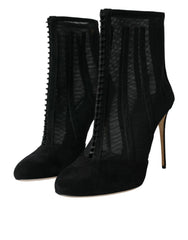 Dolce & Gabbana Black Mesh Stiletto Heels Ankle Boots Shoes - EU40/US9.5 - Boots