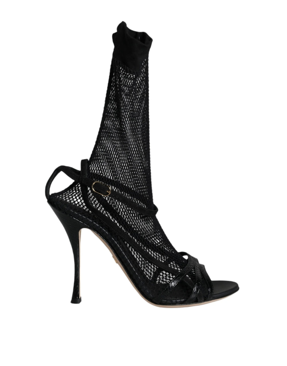 Dolce & Gabbana Black Mesh Stiletto Heels Sandals Shoes - Sandals