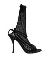 Dolce & Gabbana Black Mesh Stiletto Heels Sandals Shoes - Sandals