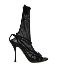 Dolce & Gabbana Black Mesh Stiletto Heels Sandals Shoes - Sandals