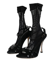 Dolce & Gabbana Black Mesh Stiletto Heels Sandals Shoes - Sandals