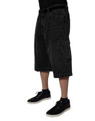 Dolce & Gabbana Mustat Keskiharjaiset Denim-Cargo-Bermuda-Shortsit - IT44 | XS - Bermudas