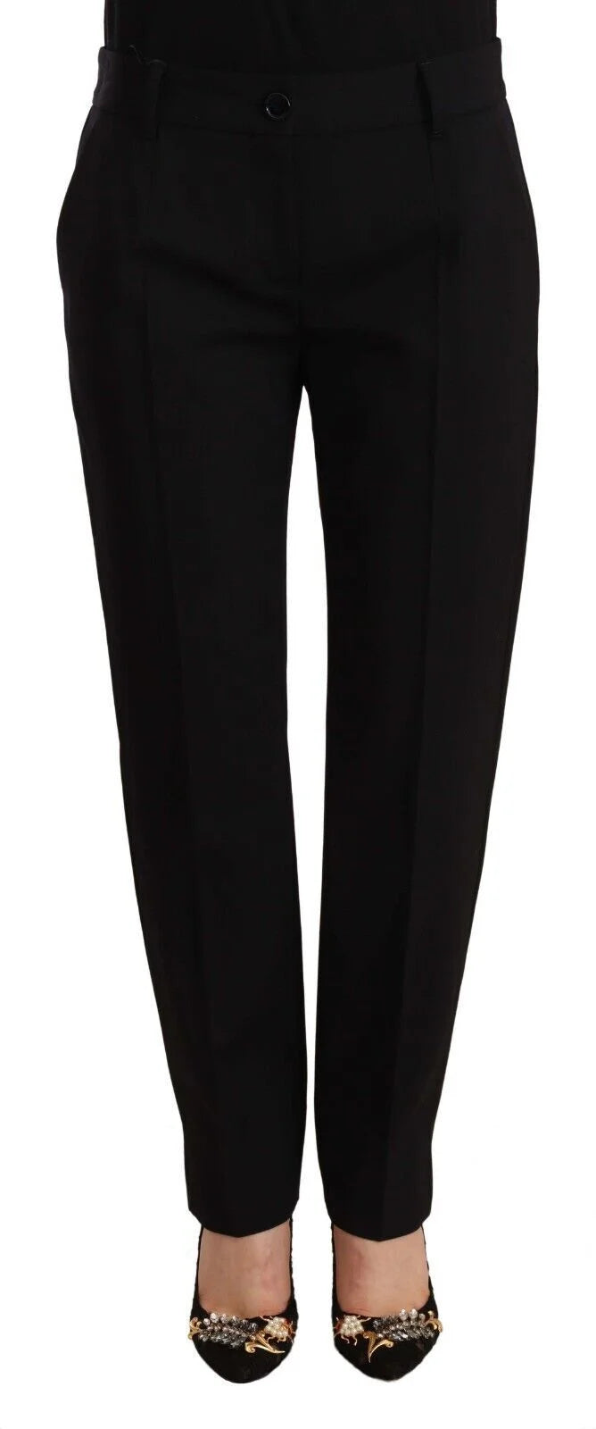 Dolce & Gabbana Black Mid Waist Skinny Trouser Wool Pants - IT40|S - Trousers