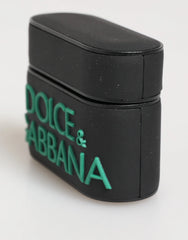 Dolce & Gabbana Black Mint Rubber Logo Embossed Accessory Airpods Case - Headphone Carrying Cases