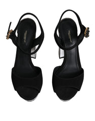 Dolce & Gabbana Black Mirror Heels Platform Sandals Shoes - EU38.5/US8 - Sandals