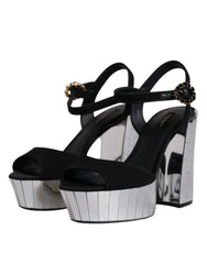 Dolce & Gabbana Black Mirror Heels Platform Sandals Shoes - EU38.5/US8 - Sandals