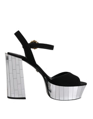 Dolce & Gabbana Black Mirror Heels Platform Sandals Shoes - EU38.5/US8 - Sandals