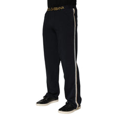 Dolce & Gabbana Black Modal Spandex Straight Logo Trouser Pants - 4 - Trousers