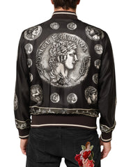 Dolce & Gabbana Black ’Monete’ Coin Print Silk Bomber Jacket - IT44 | XS - Bomber Jackets
