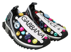 Dolce & Gabbana Black Multicolor Crystal Sneakers Shoes - Sneakers