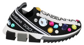 Dolce & Gabbana Black Multicolor Crystal Sneakers Shoes - Sneakers