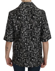 Dolce & Gabbana Black Musical Instrument Print Silk Top - Blouses