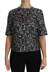 Dolce & Gabbana Black Musical Instruments Print Silk Blouse - Blouses