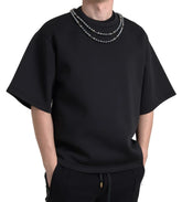 Dolce & Gabbana Black Necklace Embellished Polyester T-shirt - IT48 | M - T-Shirts