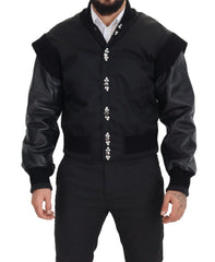 Dolce & Gabbana Black Nylon Crystals Coat Buttons Jacket - IT46 | S - Bomber Jackets