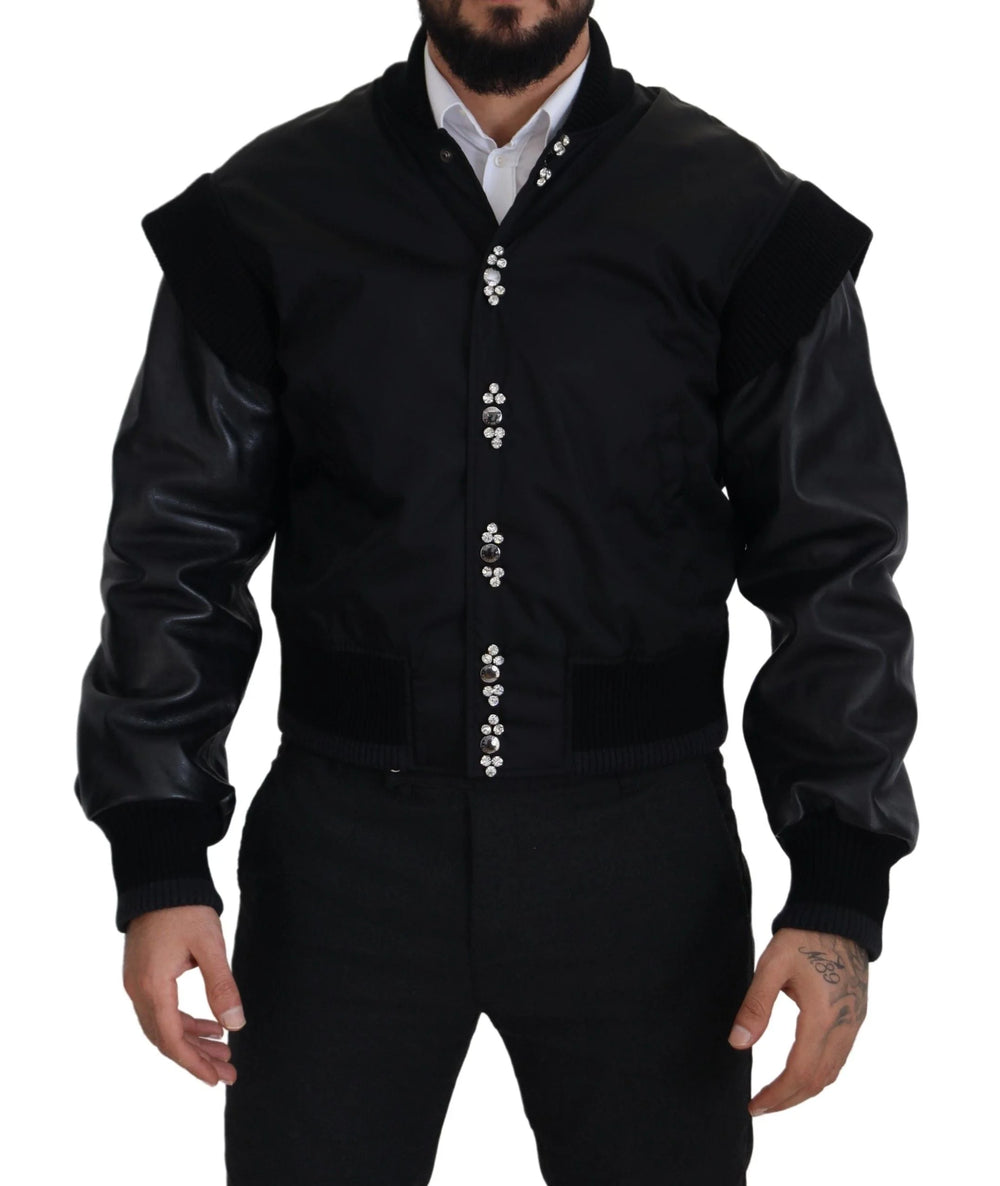 Dolce & Gabbana Black Nylon Crystals Coat Buttons Jacket - IT46 | S - Bomber Jackets