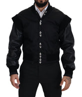 Dolce & Gabbana Black Nylon Crystals Coat Buttons Jacket - IT46 | S - Bomber Jackets
