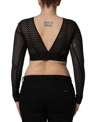 Dolce & Gabbana Black Nylon Fishnet Long Sleeve Cropped Top - IT40|S