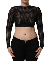 Dolce & Gabbana Black Nylon Fishnet Long Sleeve Cropped Top - IT40|S