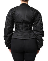 Dolce & Gabbana Black Nylon Full Zip Bustier Corset Jacket - Bomber Jackets