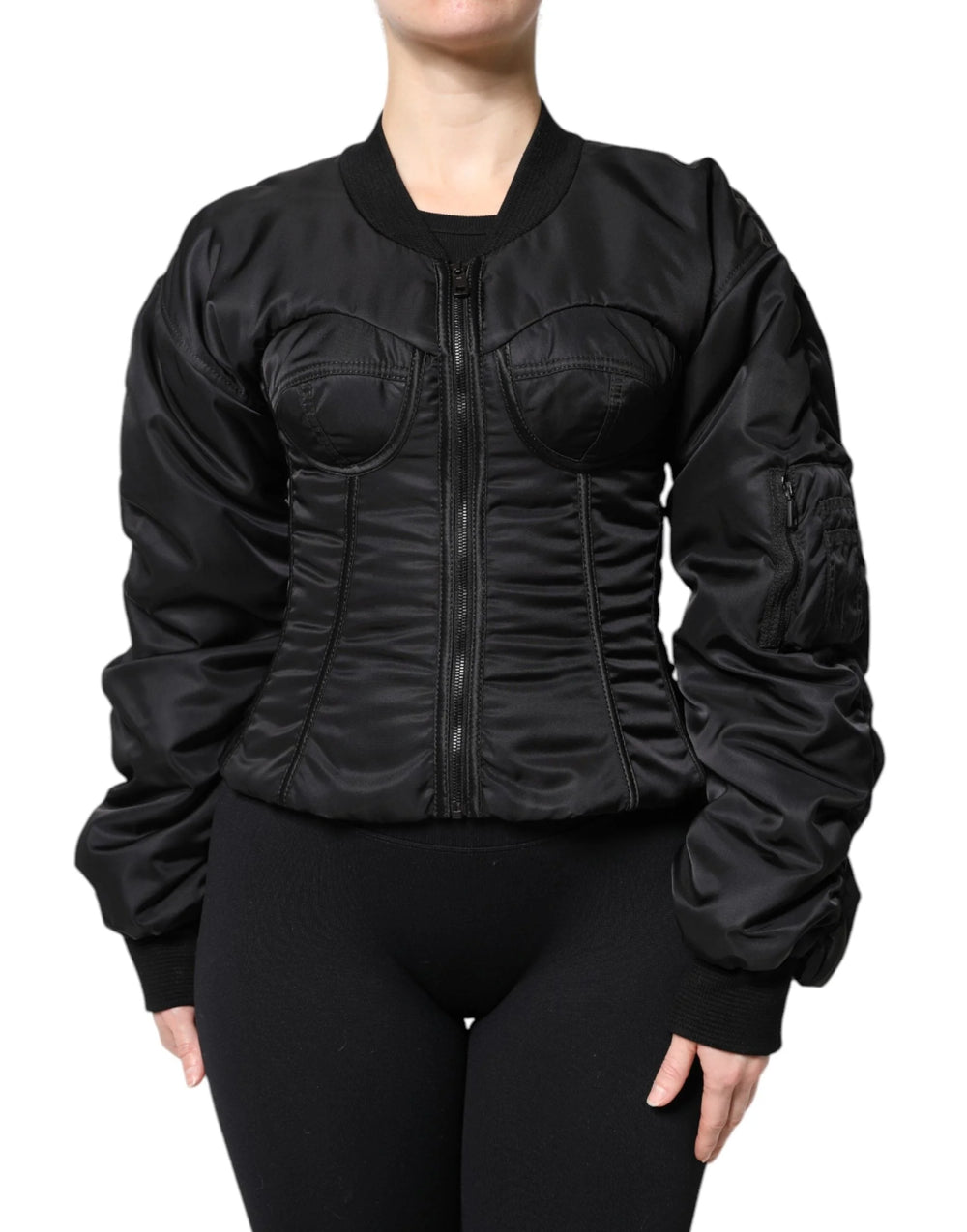 Dolce & Gabbana Black Nylon Full Zip Bustier Corset Jacket - Bomber Jackets
