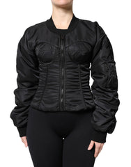 Dolce & Gabbana Black Nylon Full Zip Bustier Corset Jacket - Bomber Jackets