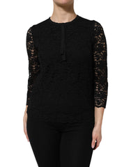 Dolce & Gabbana Black Nylon Lace Long Sleeve Blouse Top - Blouses