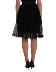 Dolce & Gabbana Black Nylon Lace Trim High Waist A-line Skirt - Skirts