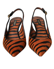 Dolce & Gabbana Black Orange Zebra Leather Slingbacks Shoes - Sandals