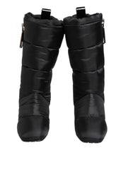 Dolce & Gabbana Black Padded Mid Calf Logo Heel Boots Shoes - Boots