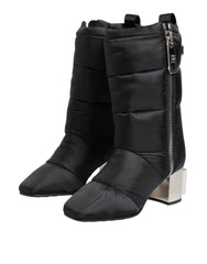 Dolce & Gabbana Black Padded Mid Calf Logo Heel Boots Shoes - Boots