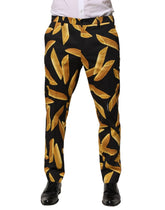 Dolce & Gabbana Black Pasta Print Tapered Men Pants - Trousers