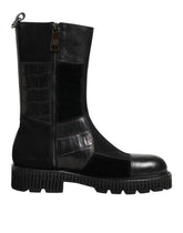 Dolce & Gabbana Black Patchwork Leather Mid Calf Boot Shoes