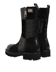 Dolce & Gabbana Black Patchwork Leather Mid Calf Boot Shoes - Boots