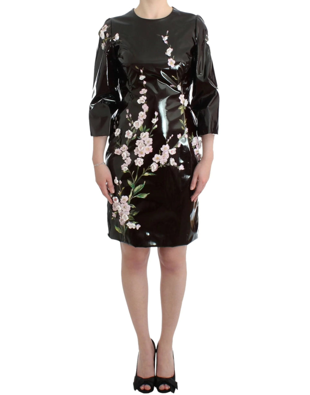 Dolce & Gabbana Black patent floral HANDPAINTED dress - IT42|M - Dresses