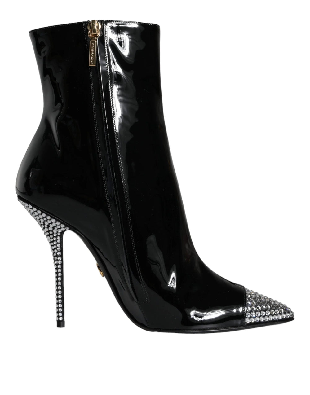 Dolce & Gabbana Black Patent Leather Crystal Heel Boots Shoes - EU39/US8.5 - Boots