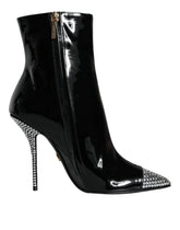 Dolce & Gabbana Black Patent Leather Crystal Heel Boots Shoes - EU39/US8.5 - Boots