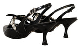 Dolce & Gabbana Black Patent Leather Crystal Slingbacks Shoes - EU37/US6.5