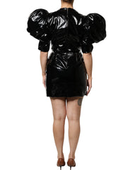 Dolce & Gabbana Black Patent Leather Puff Sleeves Mini Dress - IT38 | XS - Dresses