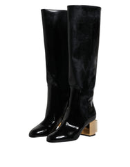 Dolce & Gabbana Black Patent Leather Vally High Boots Shoes - Boots